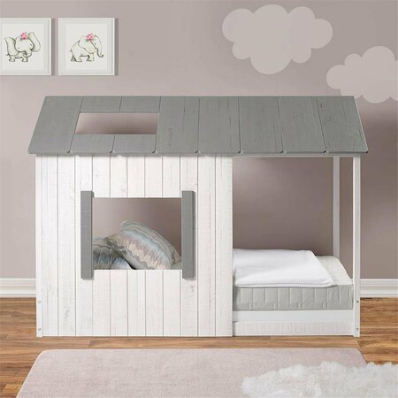 KD GABINETES Kids House Bed White Wall & Frame & Grey Roof - Twin Size KD3125013
